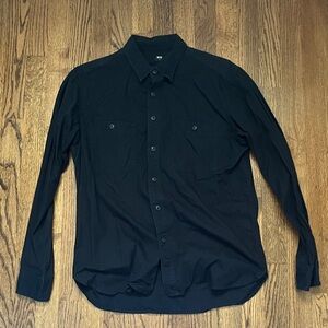 Navy blue Uniqlo work shirt / over short